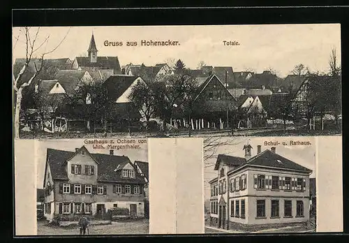 AK Hohenacker, Totalansicht, Gasthaus zum Ochsen, Schul- und Rathaus