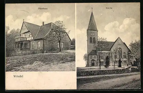 AK Wriedel, Pfarrhaus und Kirche
