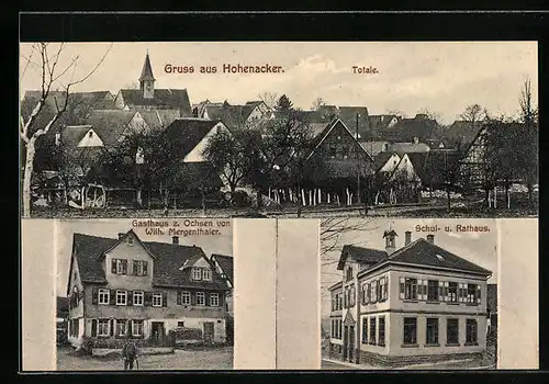 AK Hohenacker, Gasthaus zum Ochsen, Schul- und Rathaus, Totalansicht