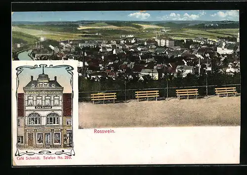 AK Rosswein, Café Schmidt (Gebäude), Ortsansicht aus der Vogelschau