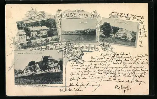 AK Rasch, Mederer`s Kurhotel am Prakenfels, Wasserfall bei der Pretholmühle, Ortsansicht