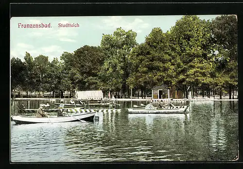 AK Franzensbad, Ruderboote auf dem Stadtteich