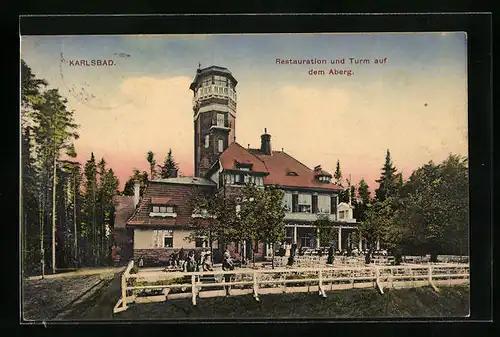 AK Karlsbad, Restaurant und Turm auf dem Aberg