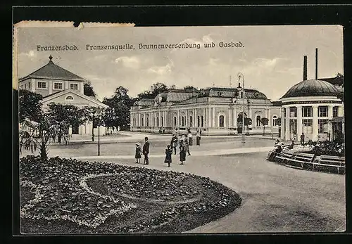 AK Franzensbad, Franzensquelle, Brunnenversendung und Gasbad