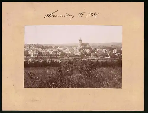 Fotografie Brück & Sohn Meissen, Ansicht Marienberg i. S., Panorama der Stadt mit Bahnhof und Blick zur Kirche