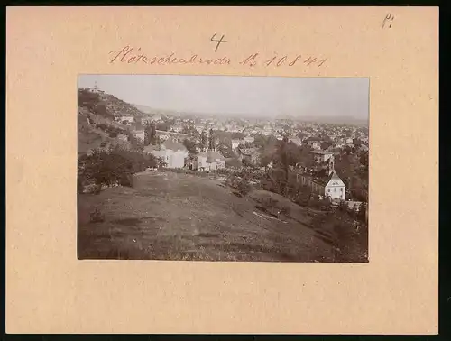 Fotografie Brück & Sohn Meissen, Ansicht Kötzschenbroda-Niederlössnitz, Panorama mit Friedensburg im Hintergrund