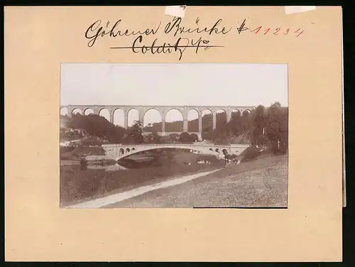 Fotografie Brück & Sohn Meissen, Ansicht Göhren, Eisenbahnviadukt & Flussbrücke