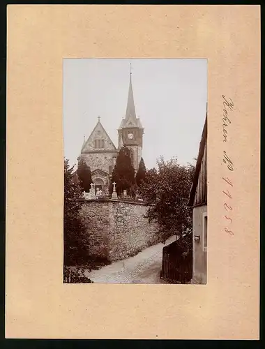 Fotografie Brück & Sohn Meissen, Ansicht Kohren, Blick auf die Kirche mit Friedhof