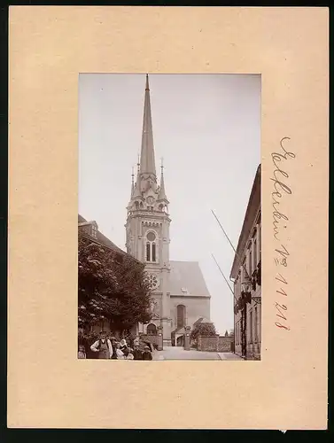 Fotografie Brück & Sohn Meissen, Ansicht Elterlein i. Erzg., Blick auf die Kirche und Schule