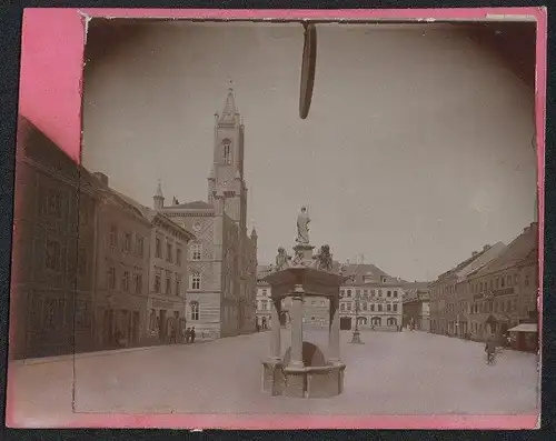 Fotografie Brück & Sohn Meissen, Ansicht Kamenz i. Sa., Blick auf den Markt mit Rathaus und Andreasbrunnen