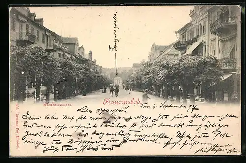 AK Franzensbad, Kaiserstrasse mit Blick auf Franzensquelle