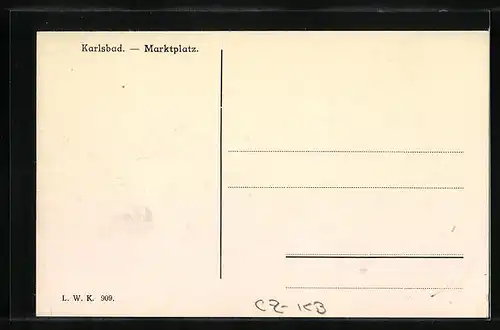 AK Karlsbad, Marktplatz mit Geschäftsfronten