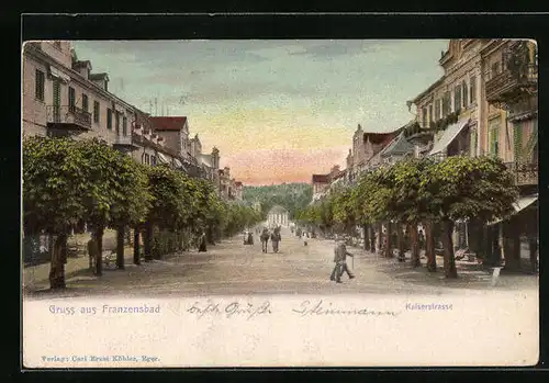 AK Franzensbad, Kaiserstrasse mit Blick auf Franzensquelle
