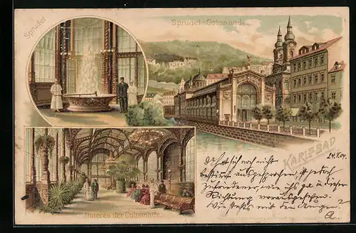 Lithographie Karlsbad, Sprudel-Colonnade, Inneres der Colonnade