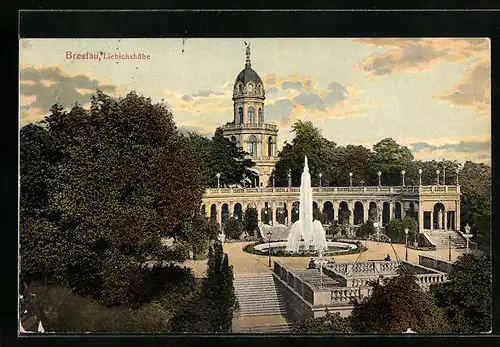 AK Breslau, Liebichshöhe mit Springbrunnen