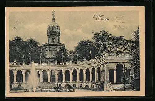 AK Breslau, Liebichshöhe mit Springbrunnen