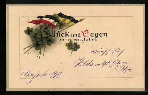 AK Neujahrsgrüsse mit Fahnen des Zweibund und Kleeblättern