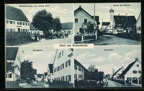 AK Breitenbronn, Gasthaus von Georg Knoll, Partie mit Kirche, Ortspartie