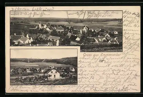 AK Emmersacker, Gesamtansicht, Teilansicht mit weissem Haus