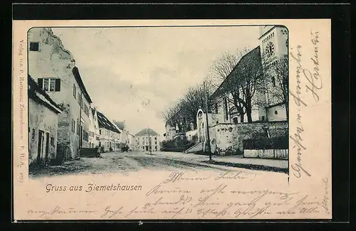 AK Ziemetshausen, Ortspartie mit Kirchengebäude
