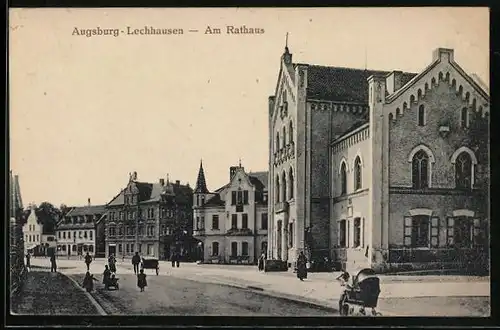 AK Augsburg-Lechhausen, Strassenpartie am Rathaus