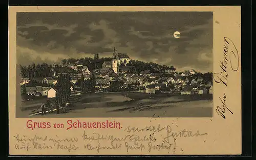 Mondschein-Lithographie Schauenstein, Totalansicht der Ortschaft