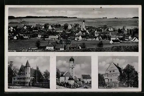 AK Laugna, Schule, Forsthaus, Kirche, Ortsansicht