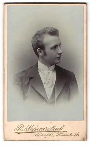 Fotografie R. Schwarzbach, Bitterfeld, Kaiserstr. 14, Junger Herr im Anzug mit Krawatte