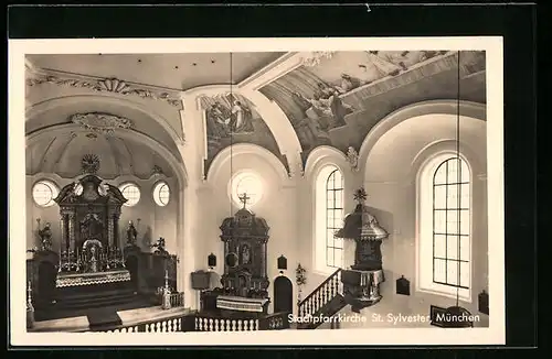 AK München, Stadtpfarrkirche St. Sylvester (Innenansicht mit Altar)