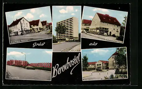 AK Berenbostel, Kaufhaus Beicke, Schule, Ortspartie