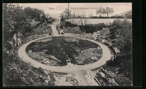 AK Trier, Amphitheater-Arena aus der Vogelschau