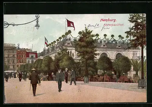 AK Hamburg-Neustadt, Alsterpavillon mit Passanten