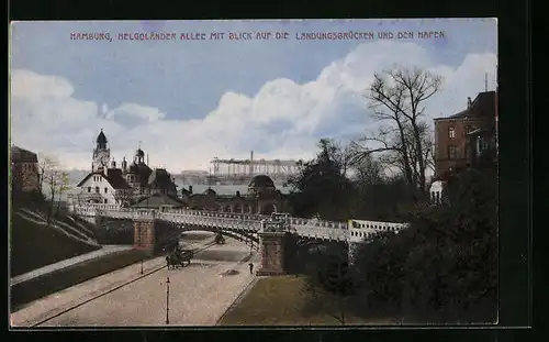 AK Hamburg, Helgoländer Allee mit Blick auf die Landungsbrücken und den Hafen