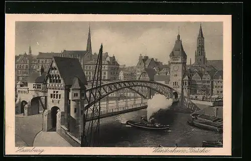 AK Hamburg, Wandrahms-Brücke mit Dampfern