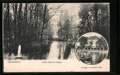 AK Bad Nauheim, Kleiner Teich mit Fontaine