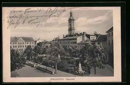 AK Traunstein, Maxplatz mit Kirche