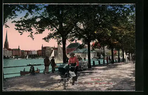 AK Hamburg-Neustadt, Am neuen Jungfernstieg, Segelboot