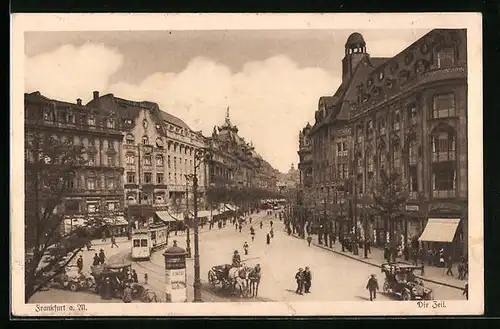 AK Frankfurt a. M., Die Zeil, mit Strassenbahn