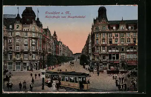 AK Frankfurt a. M., Kaiserstrasse vom Hauptbahnhof, Strassenbahn