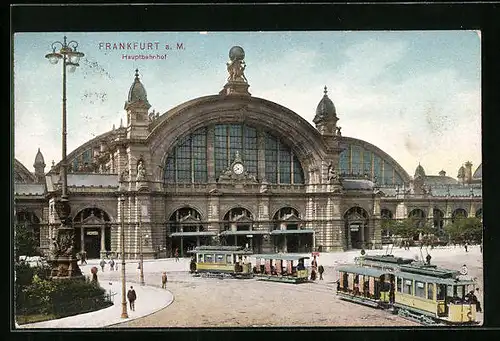 AK Frankfurt a. M., Hauptbahnhof mit Strassenbahnen