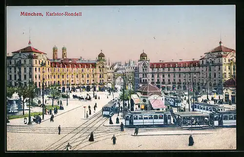 AK München, Karlstor-Rondell mit Strassenbahnen