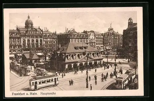 AK Frankfurt a. M., Hauptwache mit Strassenbahnen