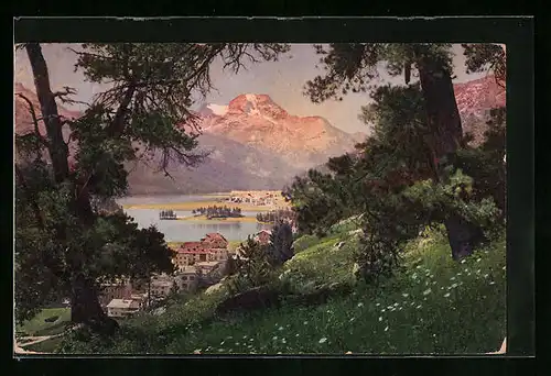 AK Campfér, Campfér und Silvaplana gegen den Piz la Margna