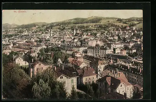 AK St. Gallen, Ortsansicht aus der Vogelschau