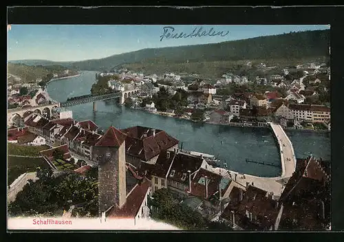 AK Schaffhausen, Ortsansicht mit Rheinbrücke