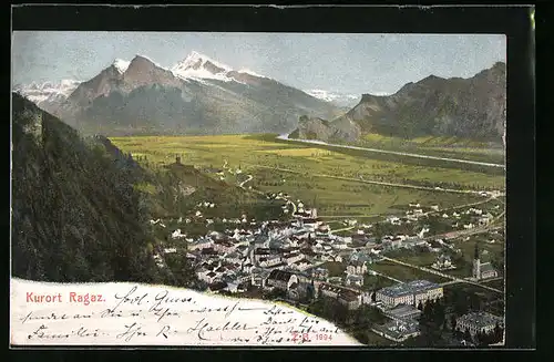 AK Ragaz, Ortsansicht mit Berggipfeln