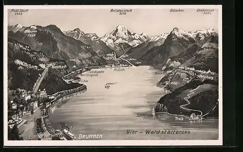 AK Morschach, Vier-Waldstättersee - Reliefdarstellung mit Berg- und Ortsbezeichnungen