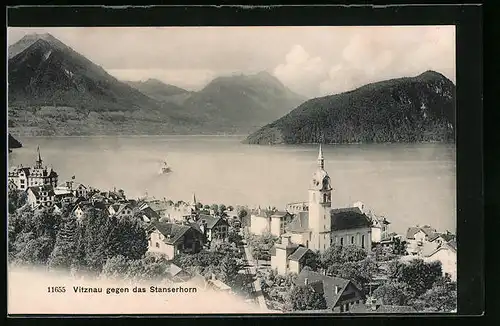 AK Vitznau, Ortsansicht gegen das Stanserhorn