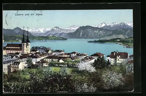 AK Luzern, Ortsansicht mit Alpen