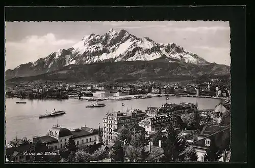 AK Luzern, Ortsansicht mit Pilatus